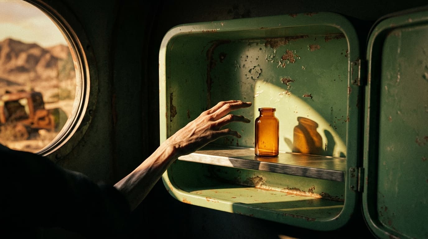 The Vials Are a Supply Chain, Not a Cure — and the Ghoul Is Managing His Own Ferality the Same Way He Managed Roger's